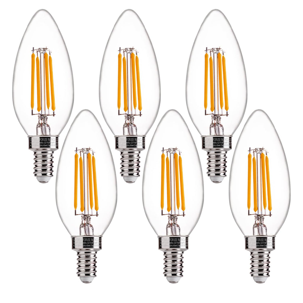 FLSNT 60W Equivalent LED Chandelier Light Bulbs, Dimmable, E12 Base, Clear B11 LED Filament Candelabra Bulbs, 2700K Soft White, 6 Pack