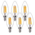 FLSNT 60W Equivalent LED Chandelier Light Bulbs, Dimmable, E12 Base, Clear B11 LED Filament Candelabra Bulbs, 2700K Soft White, 6 Pack