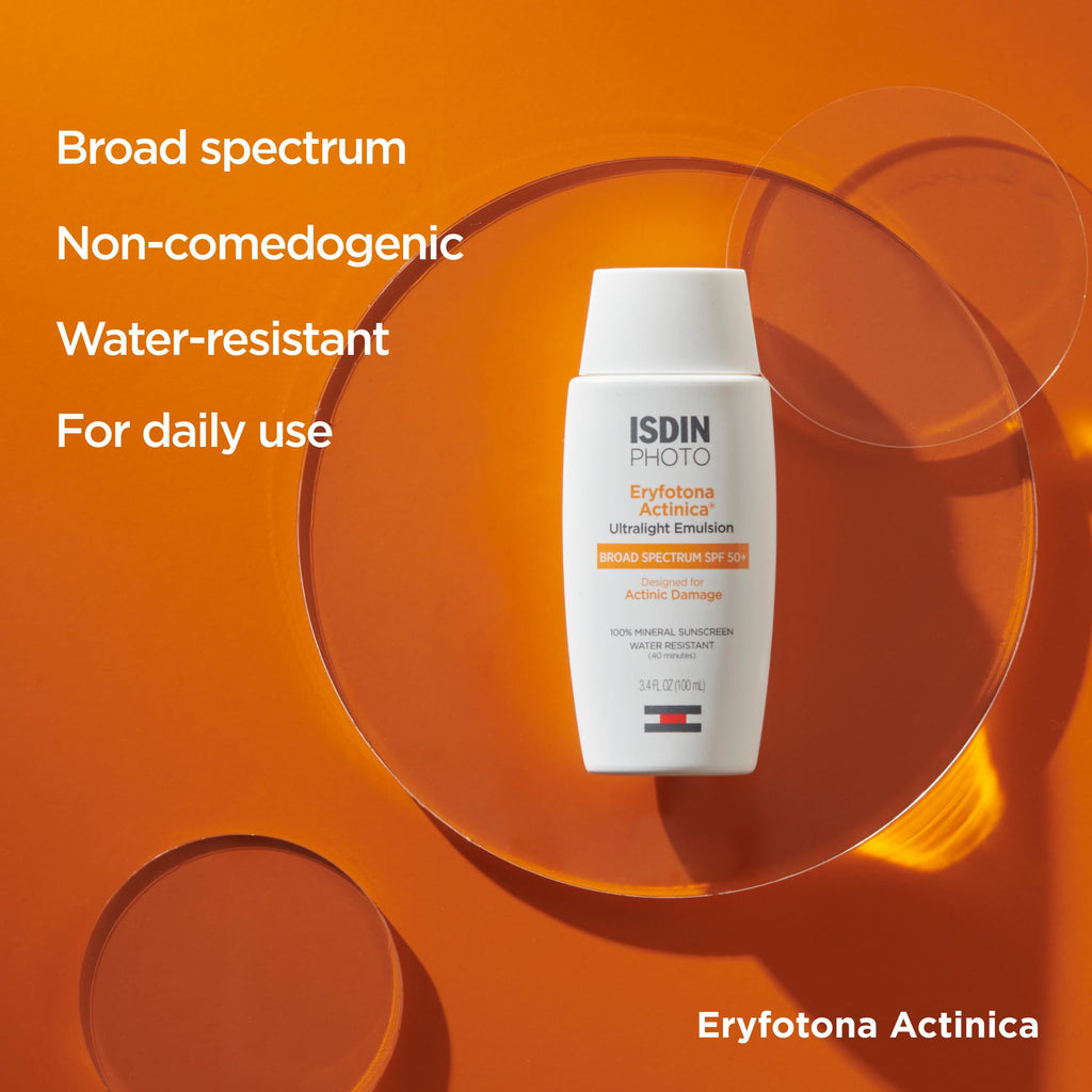 ISDIN Eryfotona Actinica Zinc Oxide sunscreen with 100% mineral UV filter Broad Spectrum SPF 50+, No White Cast, Suitable for Sensitive Skin, 3.4 Fl Oz