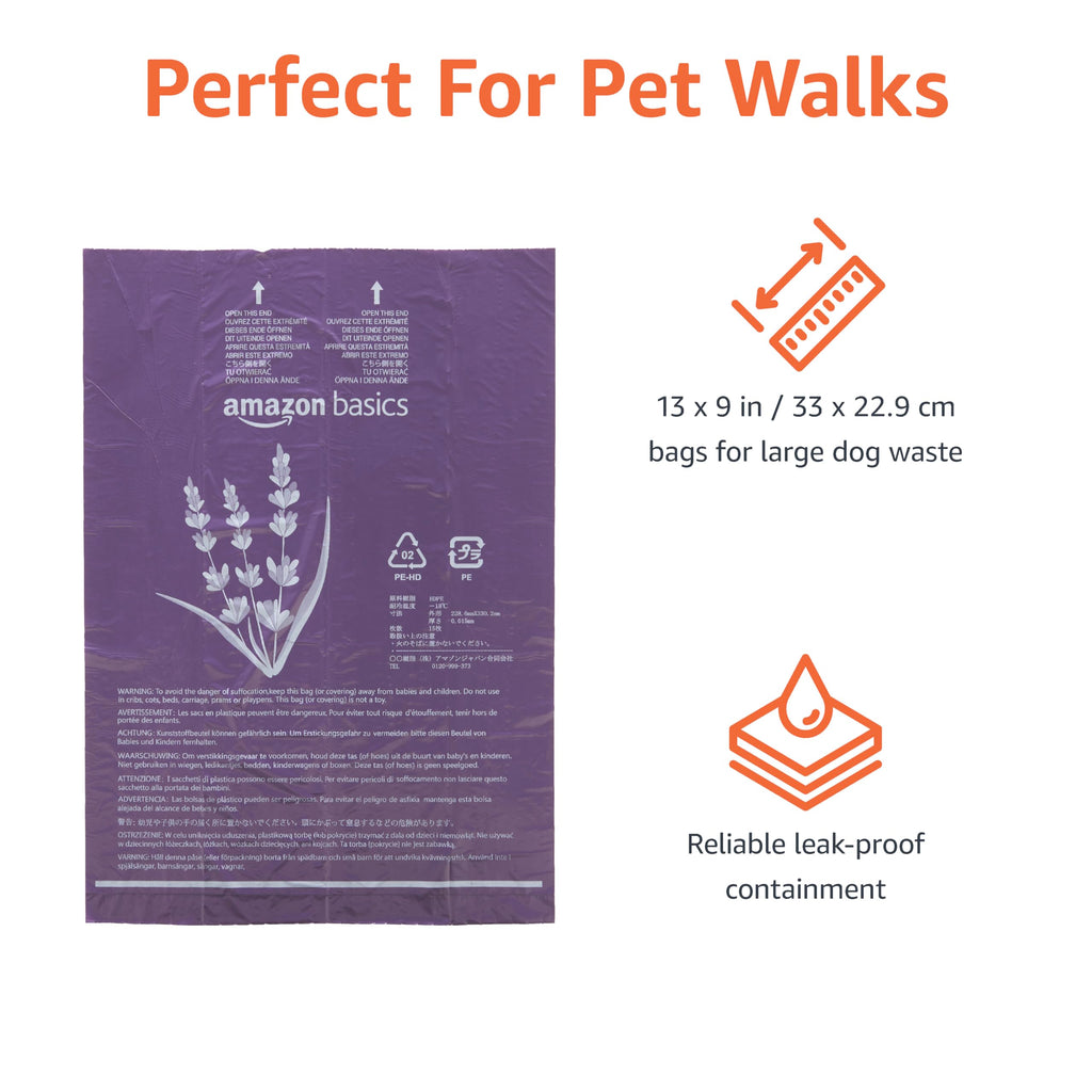 Amazon Basics Premium Dog Poop Bags, 600 Count, Enhanced Leakproof, Premium Lavender Scented