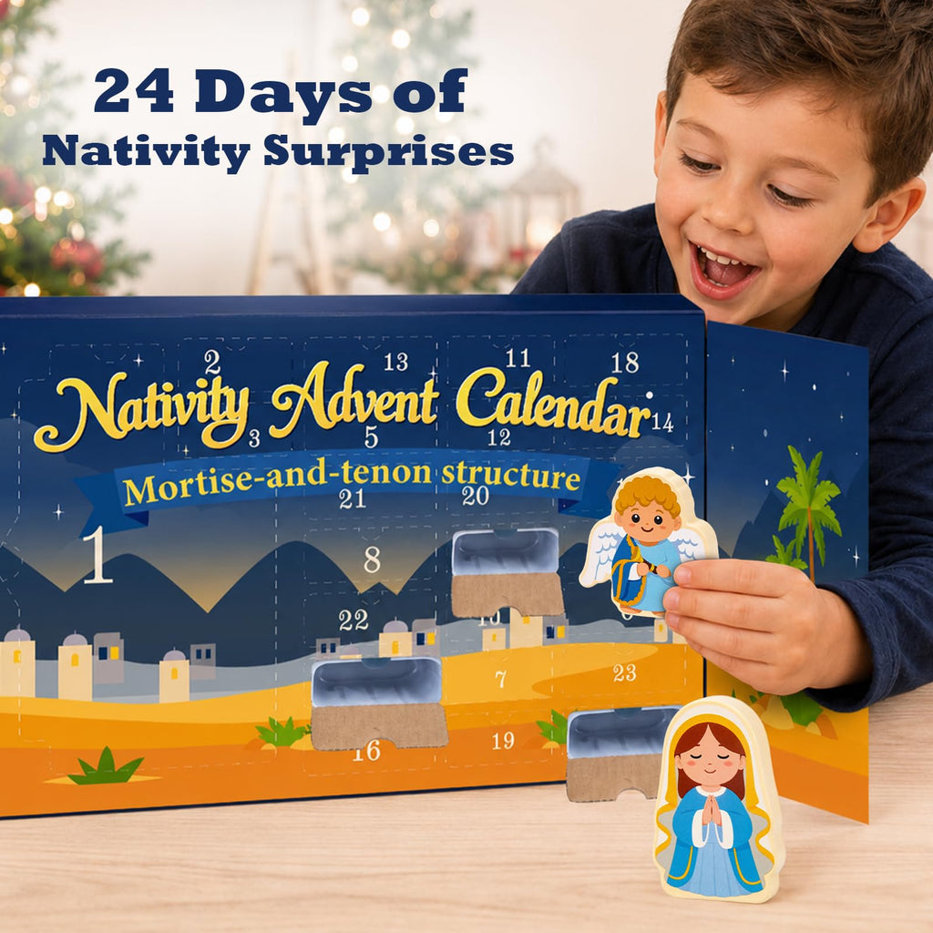 Wooden Nativity Advent Calendar 2026 for Kids, Nativity Scene Set Gifts