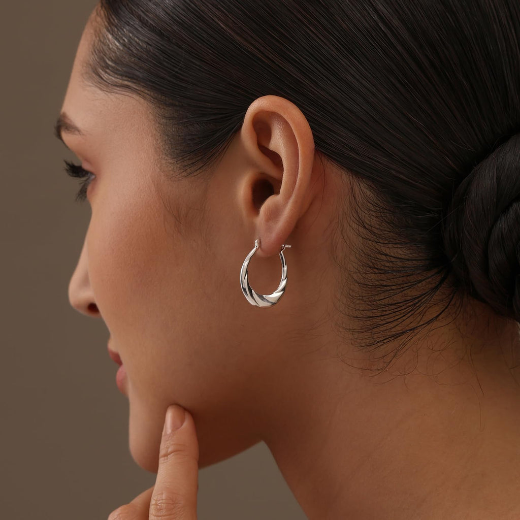 LeCalla 925 Sterling Silver Hoop Earrings | Lightweight Classic Small Oval Shrimp Hoops Earring for Women - 25MM