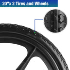 Jinleader 2 PCS 20" PU Flat Free Tire with 3/4'' and 5/8'' Bearings, Non-inflated Tires and Wheels, 20x2 Inch Wheel for Wheelbarrow, Carts, Garden Trailers