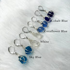 Sea Glass Earrings Sterling Silver - PEPELUALI Handmade Wire Wrap Drop Earrings Cornflower Blue Beach Jewelry Summer Gifts for Women