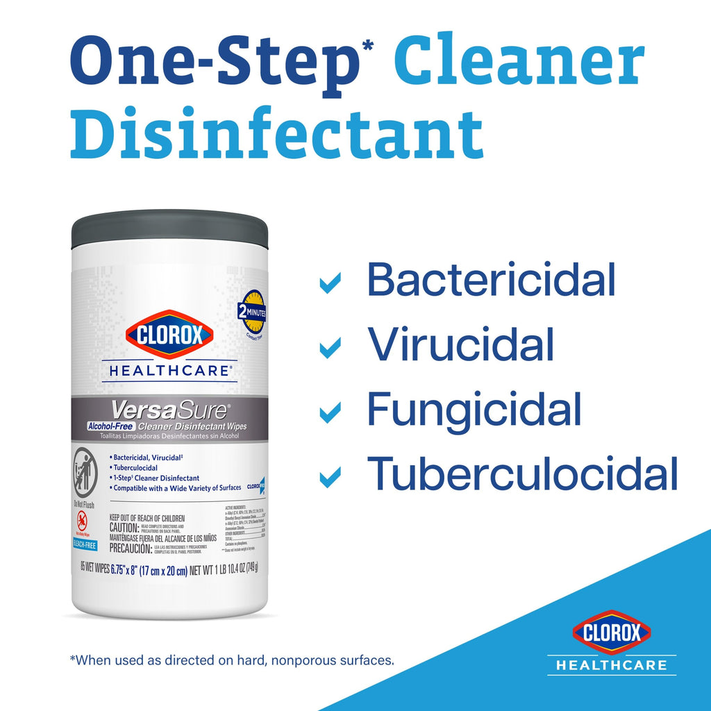 Clorox Healthcare VersaSure Cleaner Disinfectant Wipes, 6" x 5", 150 Count Canister, Pack of 6 (Package May Vary)