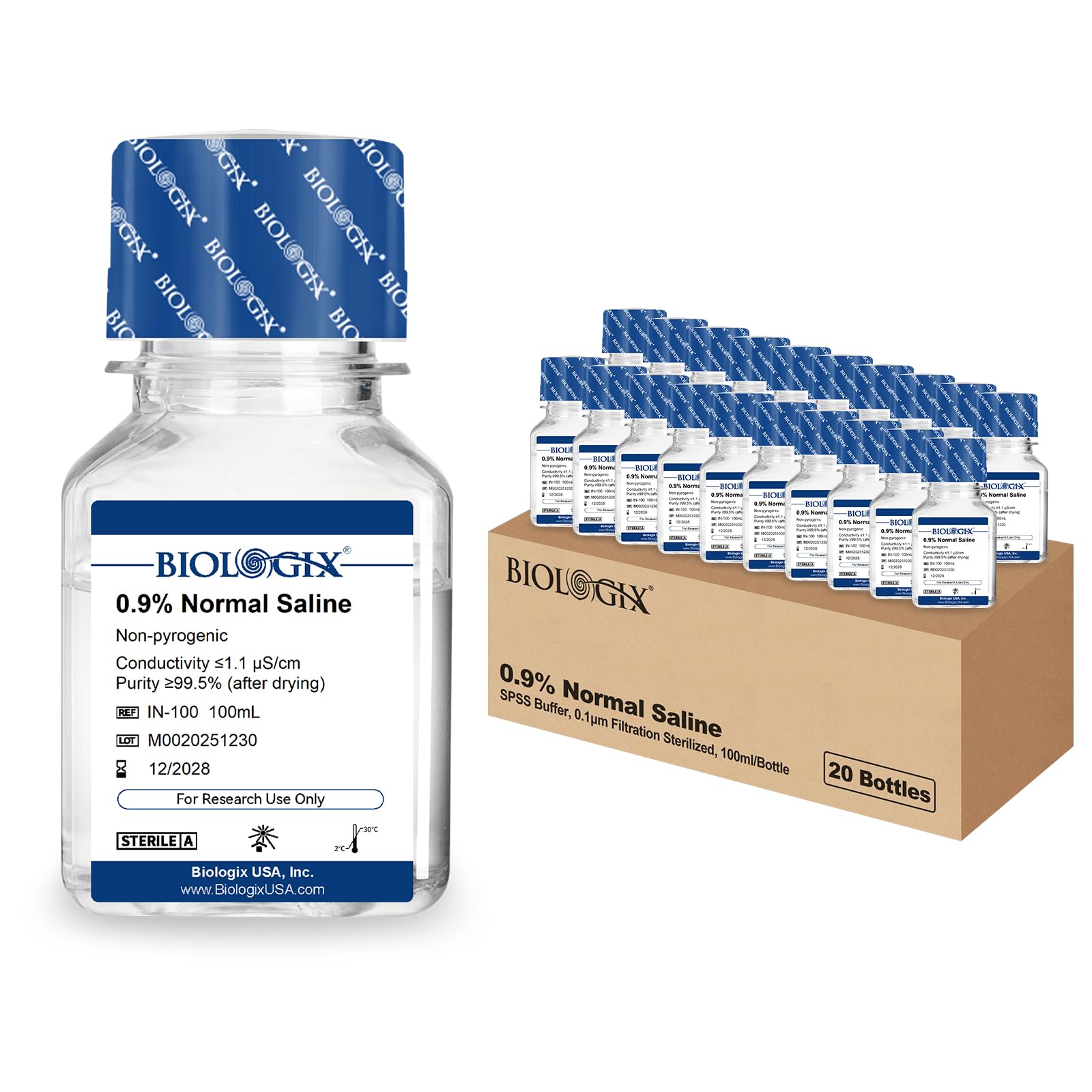 CryoKing 0.9% Normal Saline Solution, Sterile Sodium Chloride, 100mL×20