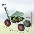 PeacefulHues Garden Scooter Rolling Work Seat – 360° Swivel Garden Cart with Wheels, Tool Tray & Steering Handle – Heavy Duty Outdoor Stool for Planting, Weeding & Yard Work