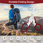 6 in 1 Multifunctional Combination Tool, Folding Retractable Emergency Shears, Outdoor Camping Tools, Seat Belt Cutter, Oxygen Cylinder Wrench, Complimentary Adjustable Wrench (red)