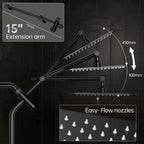 Veken All Metal 10" Black Shower Head with Handheld, Luxurious Square Double Rain Shower Heads with Power Wash Hand Held,Dual High Pressure Detachable Rainfall Showerhead with Arm,Bathroom,Matte Black
