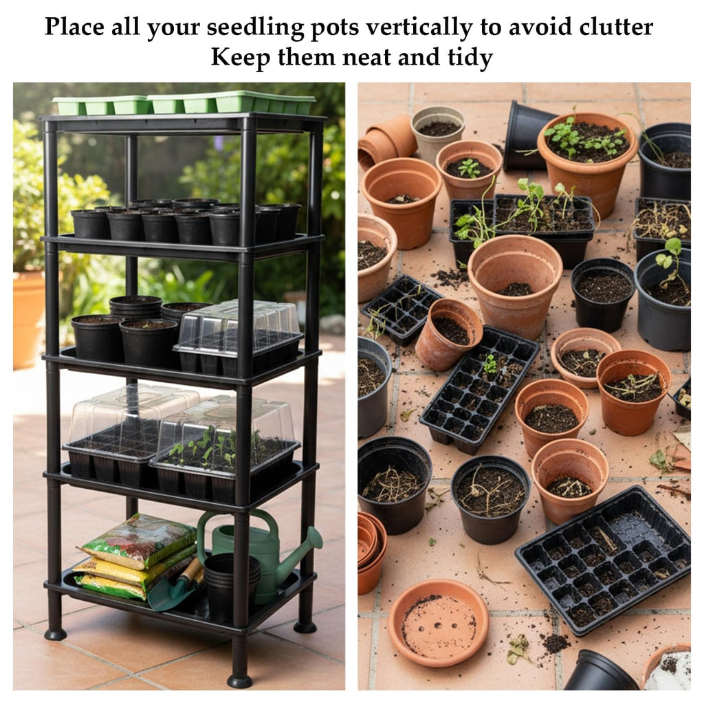RooTrimmer 5-Tier Seed Starter Trays, Plant Stand, with Bottom-Watering Design– Reinforced Thickened Shelf for Small Pots, Balcony/Indoor Seed Starting & Greenhouse, Black