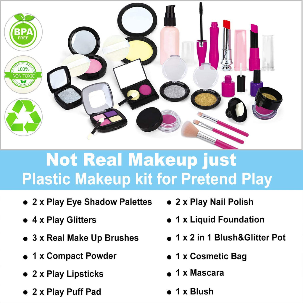 TEPSMIGO Pretend Makeup Kit for Girls, Kids Pretend Play Makeup Set - with Cosmetic Bag for Birthday Christmas, Toy Makeup Set for Little Girls Age 3+(Not Real Makeup)