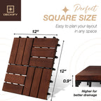 DECKIFY 9Pcs Acacia Wood Interlocking Patio Deck Tiles, 12 x 12 x 0.9 Inch Outdoor Flooring, Waterproof for All-Weather Use – Crossed, Dark Brown