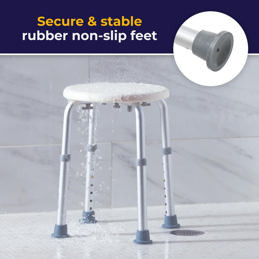 Drive Medical Shower Stool - Adjustable Height - Lightweight Aluminum Construction - 300 Lb Weight Capacity - Compact Tub & Shower Seat - Safety Bath Accessory - White