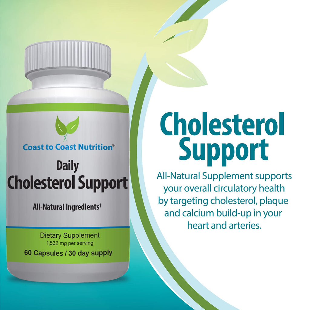 Coast to Coast Nutrition Cholesterol Support Supplement - Support Cardiovascular & Artery Performance, Target Bad LDL Levels & Plaque Calcium Buld-Up - Promote Circulation & Blood Flow - 60 Capsules