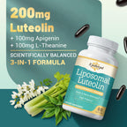 Kynderynl Liposomal Luteolin 200mg – Luteolin Supplement & Brain Supplement for Memory and Focus with Apigenin & L-Theanine – Non-GMO, Gluten-Free, 60 Softgels