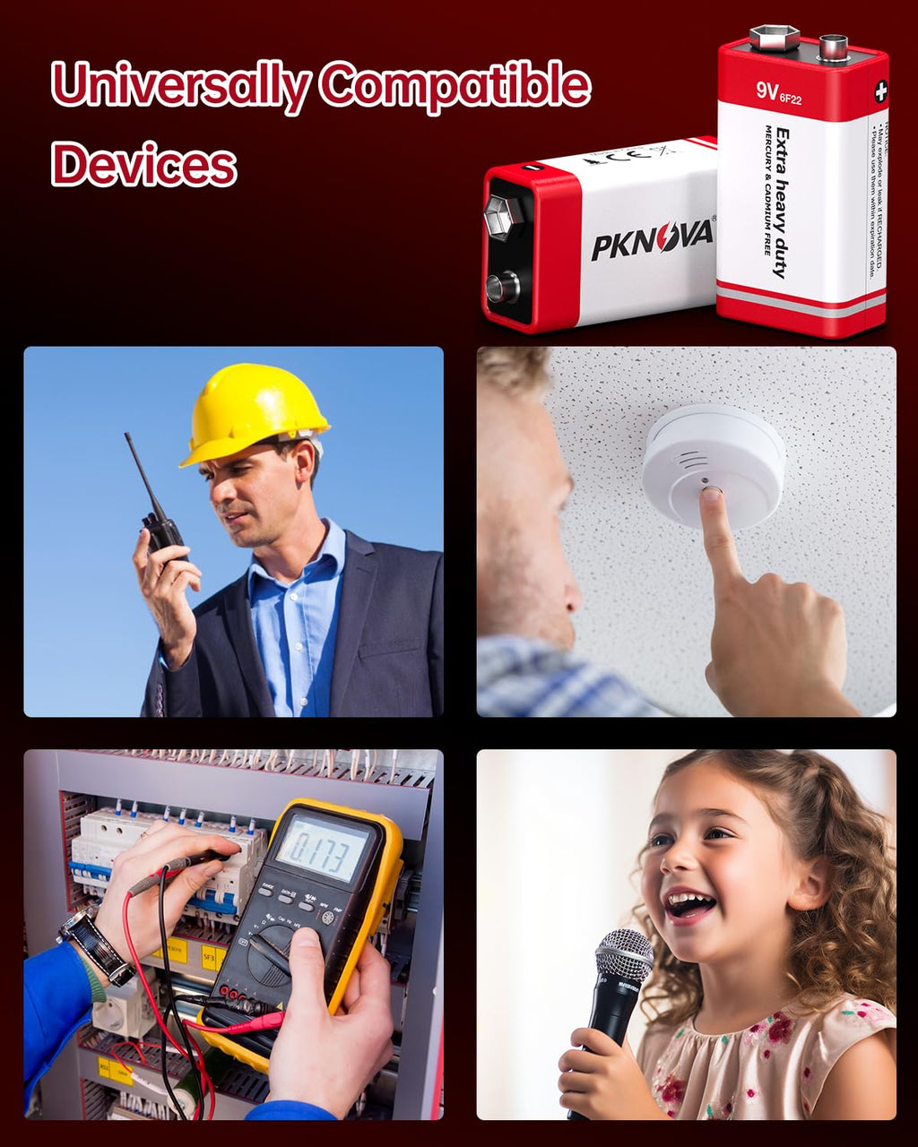 PKNOVA 9V Batteries, 9V 6F22 Carbon Battery, 9V Battery for Smoke Detector, Long-Lasting, 3-Year Shelf Life (24Pack)