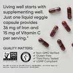 Sports Research® Blood Balance Iron Supplement - 36 MG Iron + Folate & Vitamin C for Absorption - Red Blood Cell Support for Women & Men* - Vegan Certified · Non-GMO · Gluten-Free - 90 Capsules