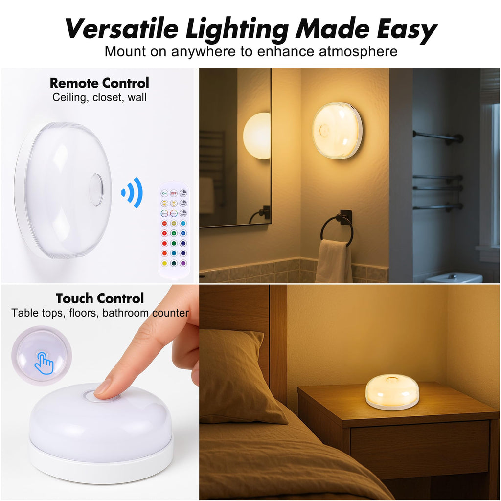 2-Pack Rechargeable Shower Light No Wiring, 15 RGBW Color Changeable Waterproof Lights for Shower with Remote(Dimmable＆Timer), LED Light for Inside Shower, Wireless Mood Lighting for Bathroom, White