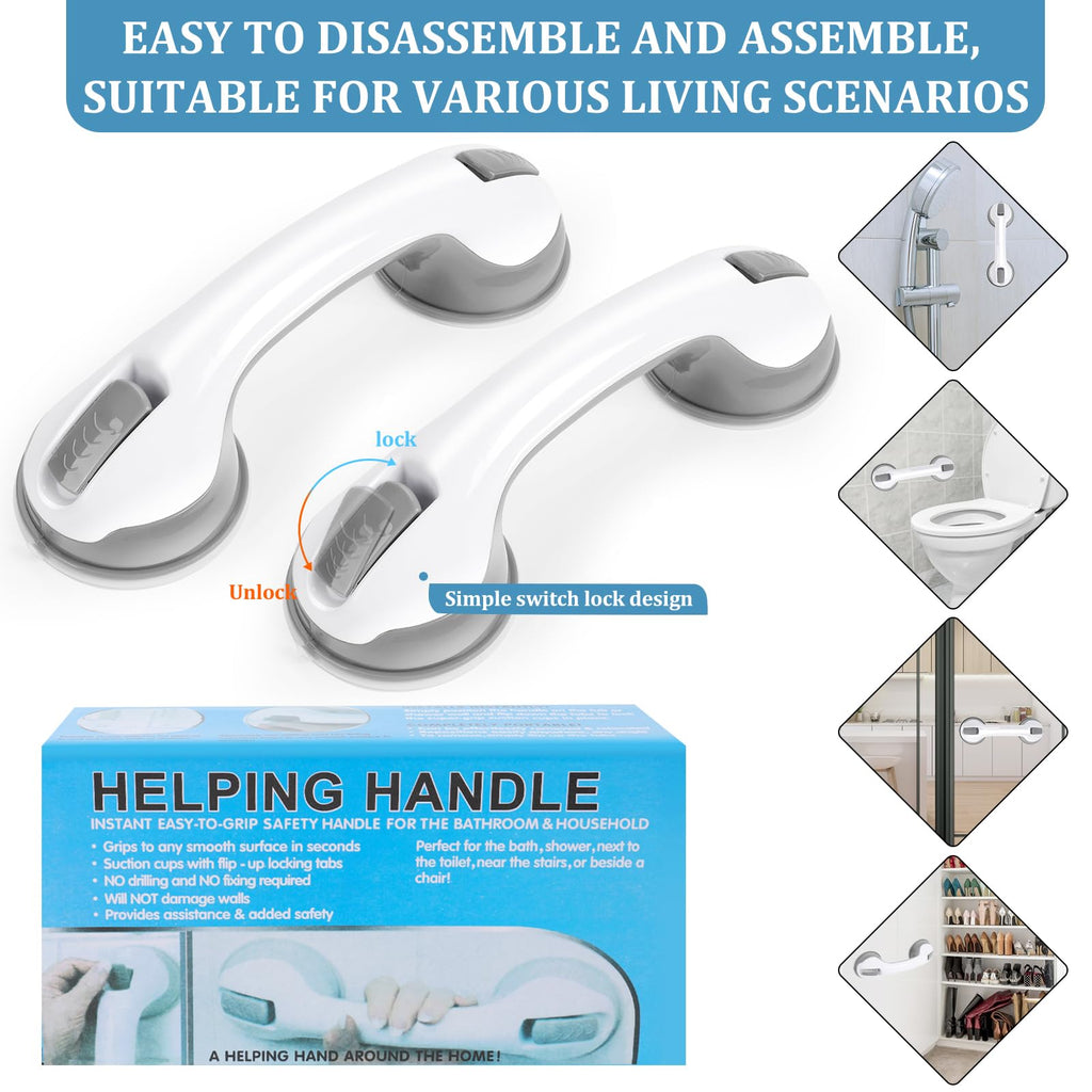 Shower Handle 2 Packs Grab Bars for Bathtubs & Showers, 12 inch Grab Bars for Bathroom with Strong Hold Suction Cup, Balance Bar Safety Hand Rail for Injury, Senior, Elderly Grey