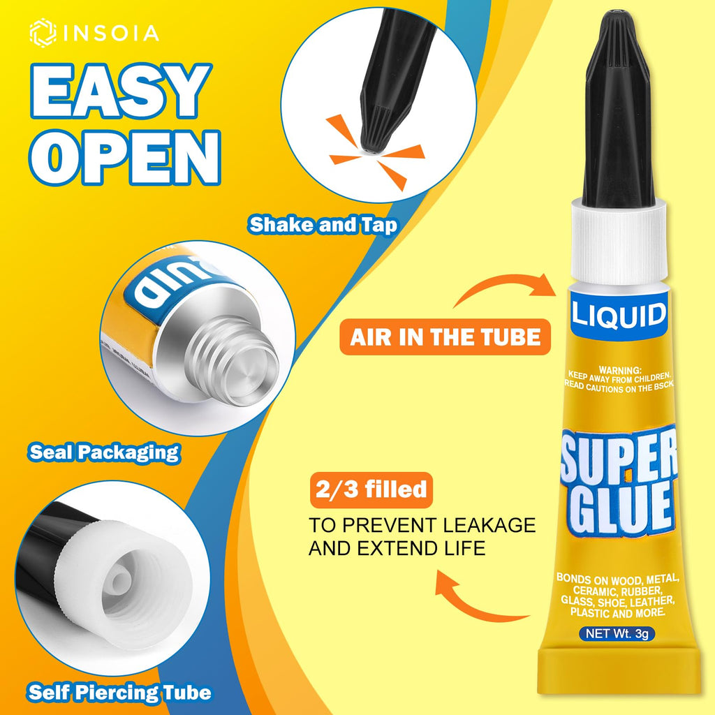 INSOIA Super Glue Liquid Clear, 24 x 3g, All Purpose Single-Use