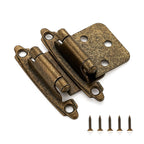 Ravinte 60 Pack (30 Pairs) 1/2 inch Overlay Cabinet Hinges, Self-Closing Semi-Concealed Face Mount, Antique Brass Decorative Hardware with Door Bumpers for Kitchen & Cupboard Doors