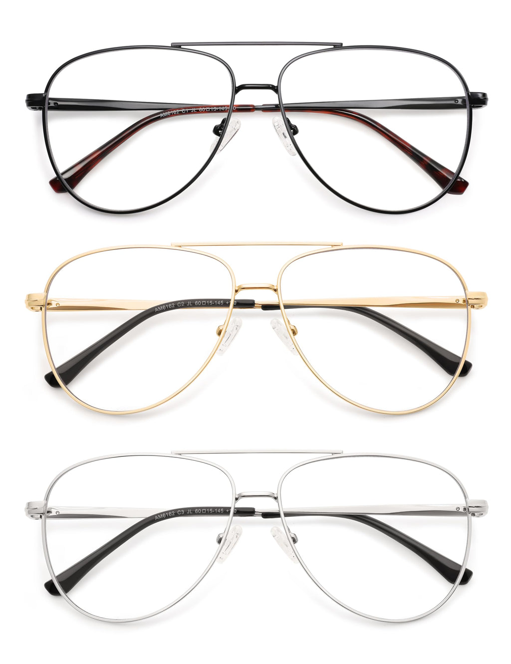 AMOMOMA Trendy Aviator Reading Glasses for Women,Men Blue Light Blocking Computer Readers Retro Metal Frame AM6162, Black&Gold&Silver 2.50x