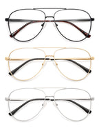 AMOMOMA Trendy Aviator Reading Glasses for Women,Men Blue Light Blocking Computer Readers Retro Metal Frame AM6162, Black&Gold&Silver 2.50x