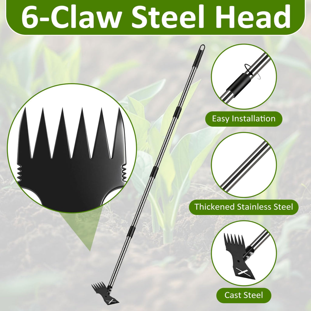 Weed Puller Tool with Long Handle - Adjustable Length Manual Weeder Remover Tool, 2 in 1 Hand Weed Rake and Garden Hoe for Gardening, Uprooting Weeding Tool for Yard, Lawn, Patio, Garden