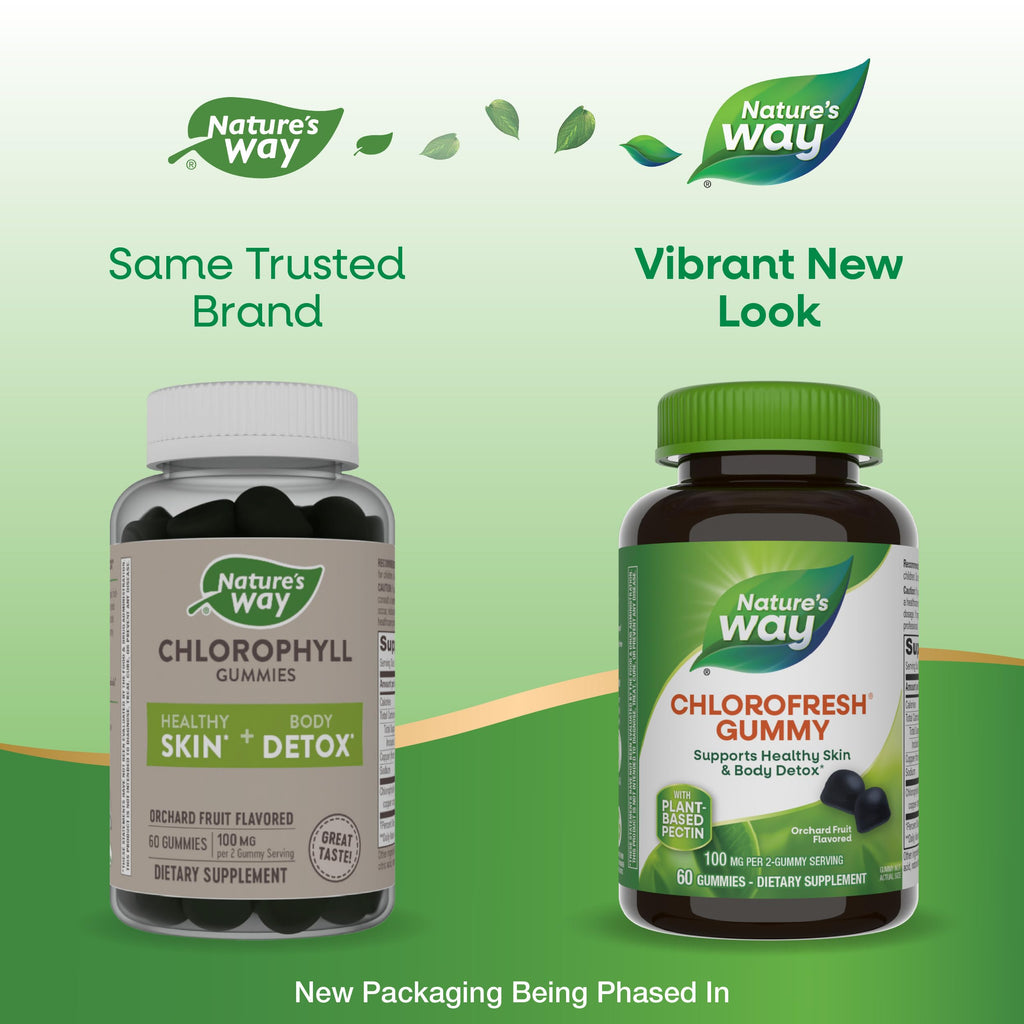 Nature's Way Chlorofresh Chlorophyll Gummies, Supports Healthy Skin and Body Detox*, Internal Deodorant*, Orchard Fruit Flavored, 60 Gummies, (Pack of 2)