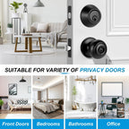Plustool 2 Pack Front Door Lock Set Matte Black,Exterior Door Lock Set with Deadbolt,Single Cylinder Deadbolt Lock and Door Knob Set,Keyed Alike Door Knobs with Lock&Keys,Round Ball Entry Door Lockset