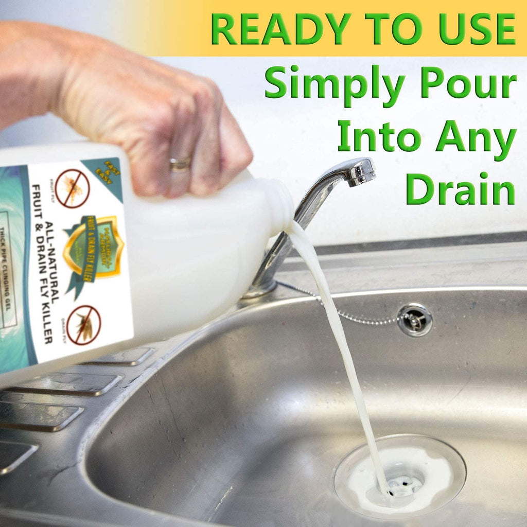 Fruit Fly & Drain Fly Killer - Simple Commercial Drain Gel Treatment - Eliminates Gross Fruit Flies, Drain Flies, Sewer Flies & Gnat Infestations From Any Drain. Fast & Easy - (128 Oz, Case of 4)