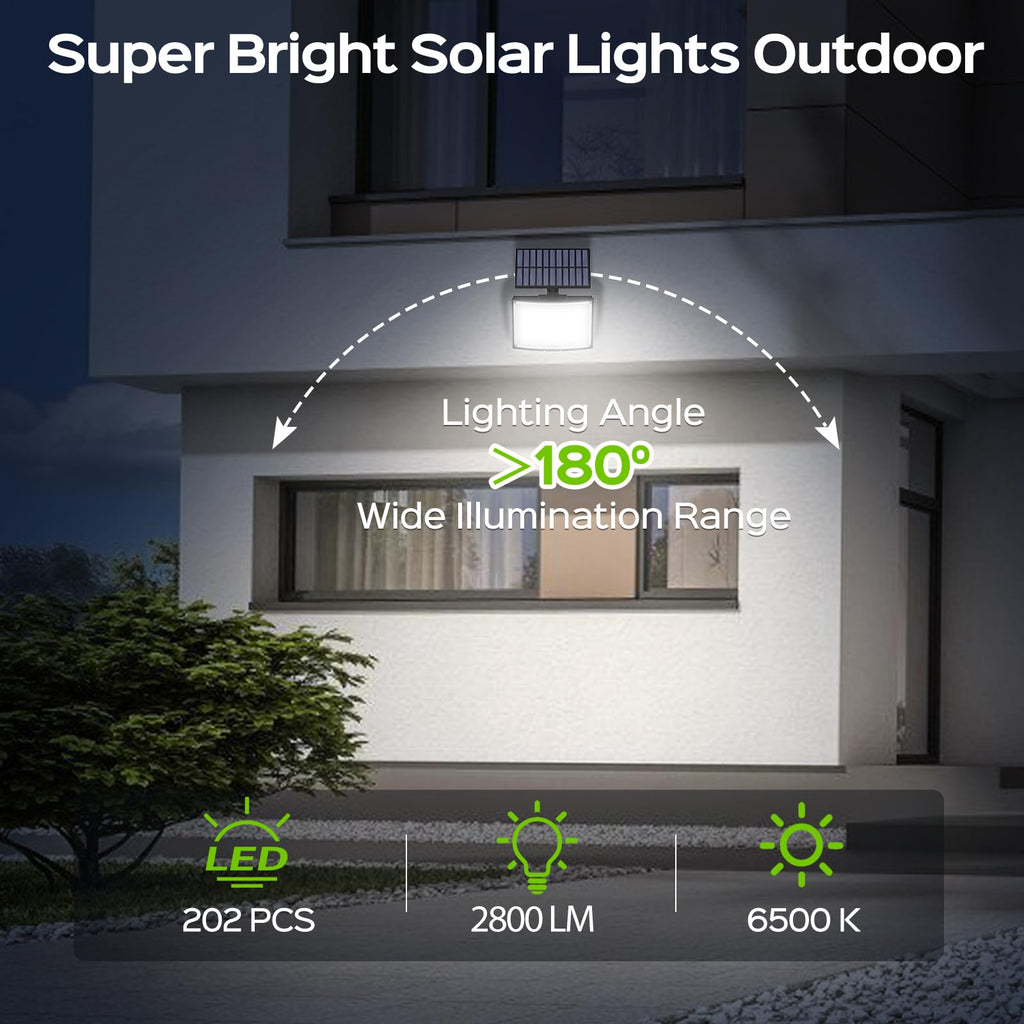 Adiding Solar Outdoor Lights, 2800LM LED Flood Lights with 16.4 Ft Cable, Remote Control Solar Motion Sensor Lights with 3 Modes, Solar Powered Security Lights for Outside Patio, Yard, Garage, 1 Pack