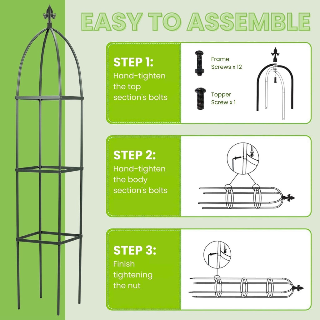 Lancisism 100% Metal Trellis for Climbing Plants Outdoor - Garden Metal Obelisk Trellis Vertical Plant Support for Climbing Vines & Flowers - Sturdy Steel Arch Trellis for Potted Plants Indoor Green