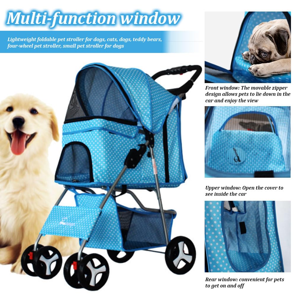 LWWJJ Pet Stroller 4 Wheels, Multifunction Dog Cat Jogger, Folding Lightweight Travel Stroller with Detachable Carrier & Cup Holder for Small/Medium Dogs and Cats, Red