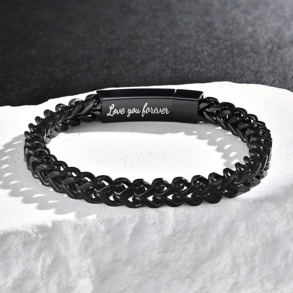 MEALGUET Black Chain Bracelets for Dad : To my Dad Stainless Steel Franco Chains Love you Forever Engraved Link Men's Bracelet to Daddy from Daughter Son, Sentimental Father's Day Birthday Gifts, M