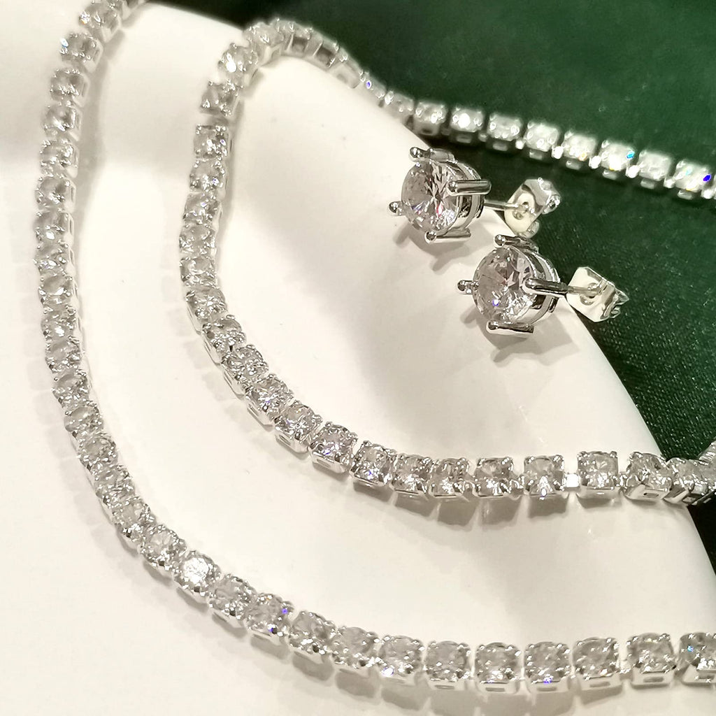 HAXIYA Tennis Necklace Set for Women Crystal Bracelet Imitation Diamond Earrings Wedding Jewelry for Bride Sterling Silver Plated Jewelry Sets Pack of 3 Gift