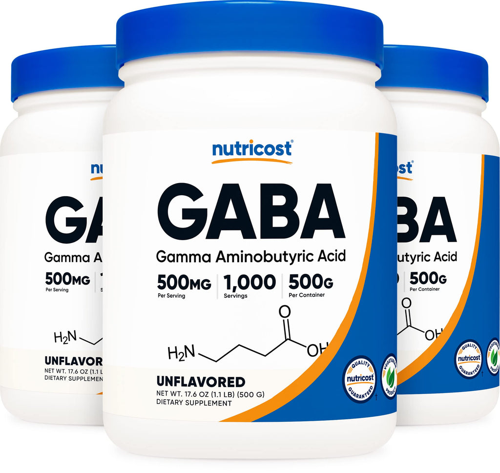 Nutricost Pure GABA (Gamma Aminobutyric Acid) Powder (500 Grams/1.1 pounds) (3 Pack)