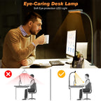 Airlonv LED Desk Lamp for Office Home, Eye-Caring Desk Light with Stepless Dimming Adjustable Flexible Gooseneck, 10W USB Adapter Desk Lamp with Clamp for Reading, Study, Workbench (Green)