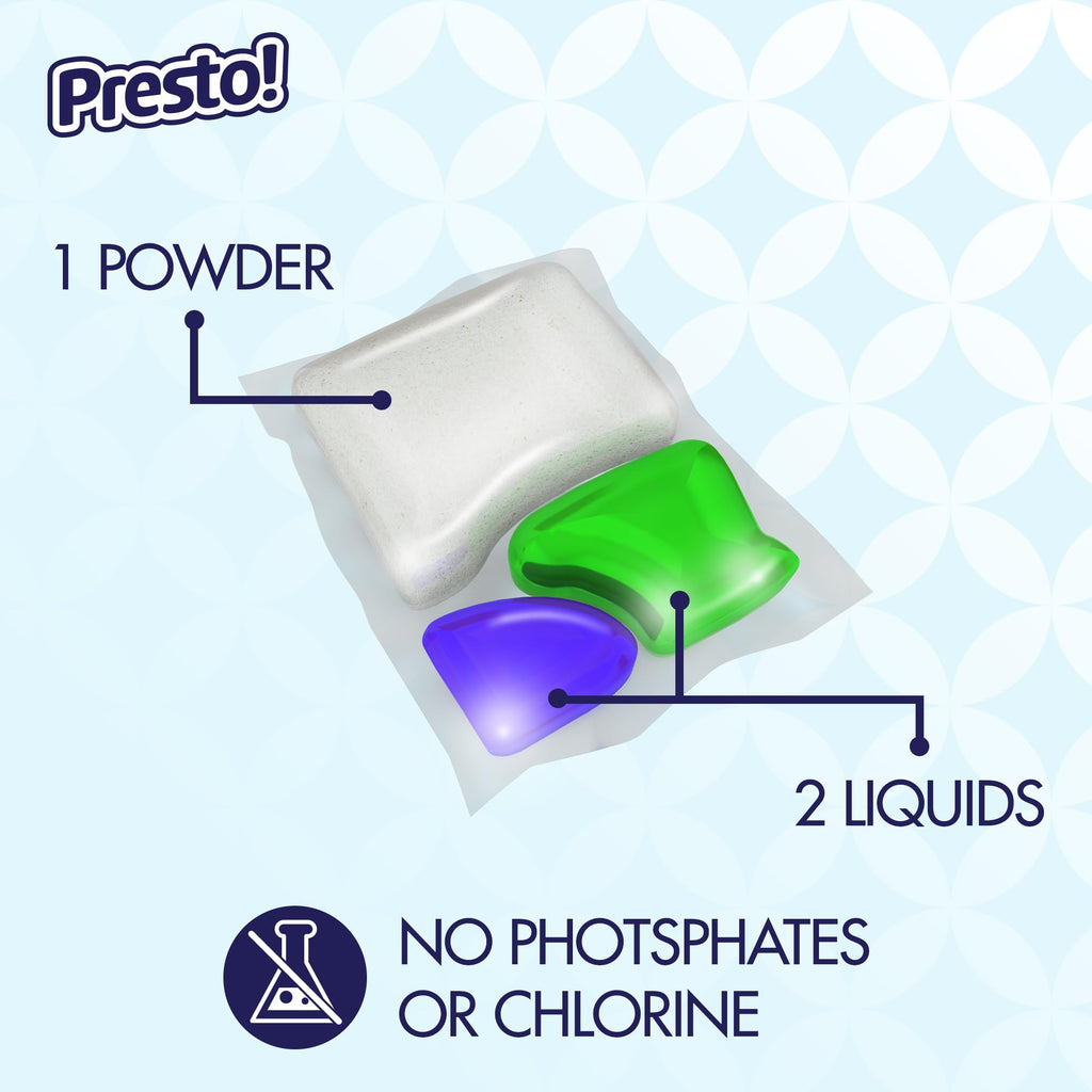 Amazon Brand - Presto! Triple Action Dishwasher Pacs, Fresh Scent, 90 Count (Pack of 2)
