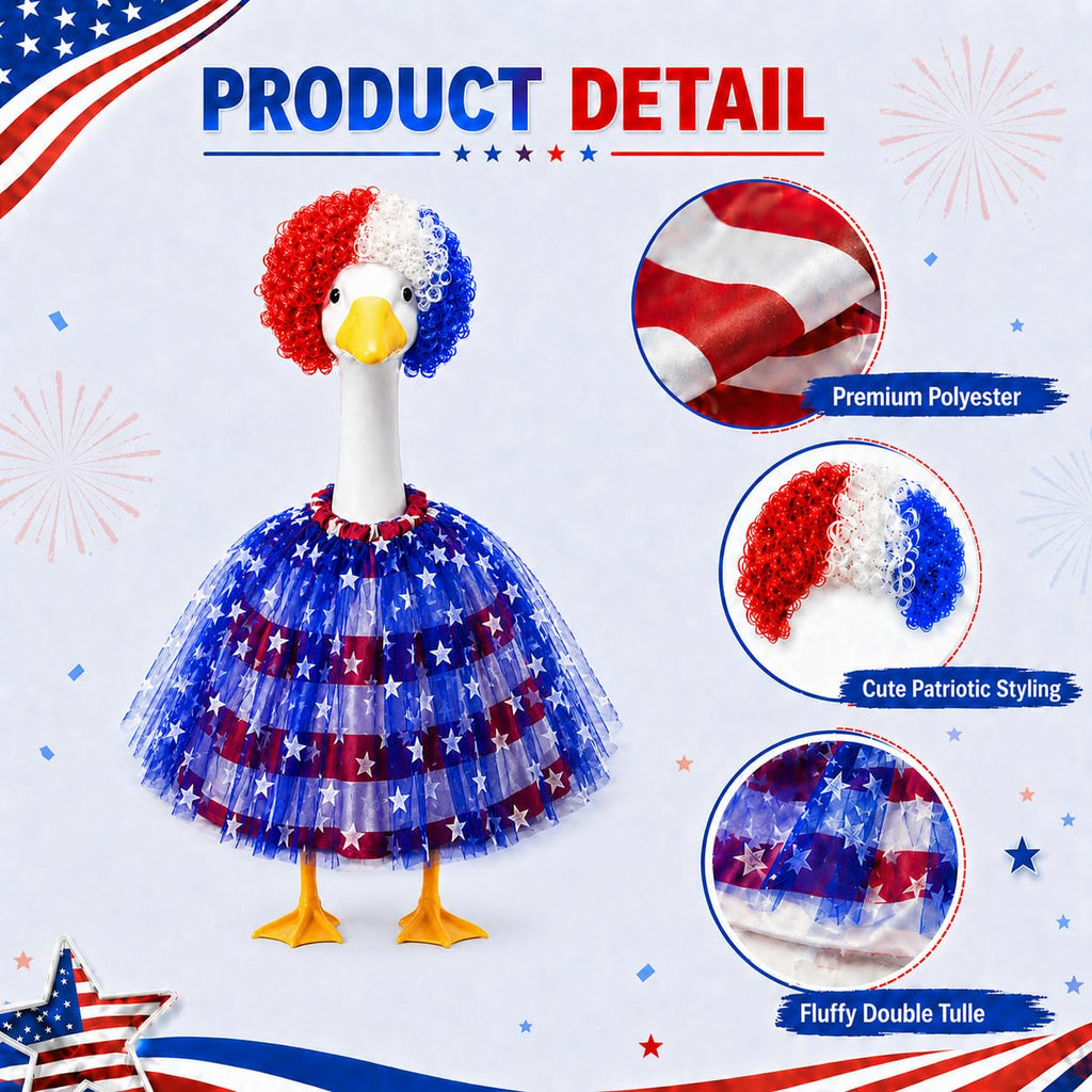 Allyix 4th of July Patriotic Porch Goose Outfits for 23 Inch Lawn Statue
