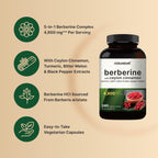 NatureBell Berberine with Ceylon Cinnamon Complex 4,800 mg** Per Serving, 240 Vegetarian Capsules | 5-in-1 Berberine HCl Supplement with Turmeric, Bitter Melon & Black Pepper Extract | Non-GMO