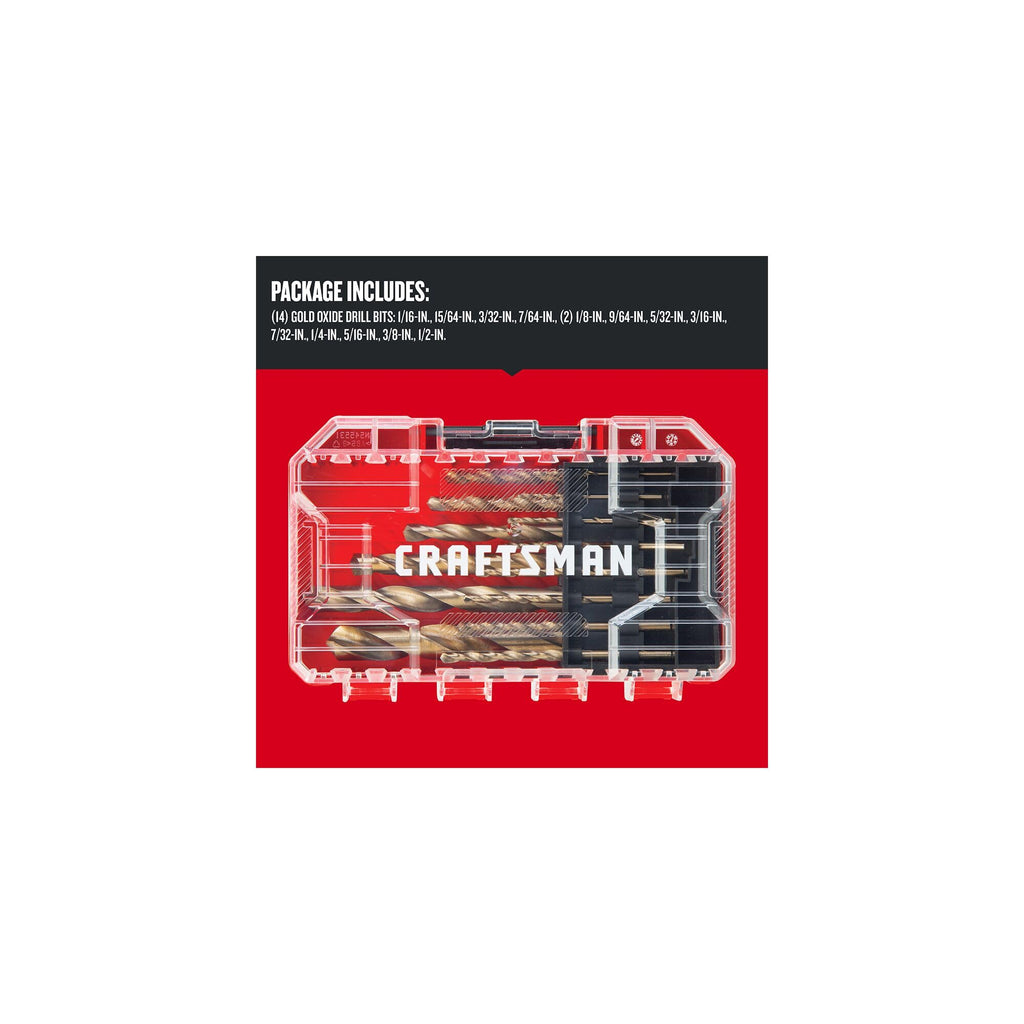 CRAFTSMAN 14-Piece Gold Oxide Drill Bit Set for Wood, Plastic, or Metal (CMAM2214)