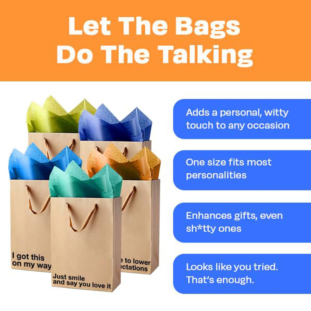MilkToast Brands Funny Gift Bag Set of 5, Gift Bags With Handles 11 x 8 x 4