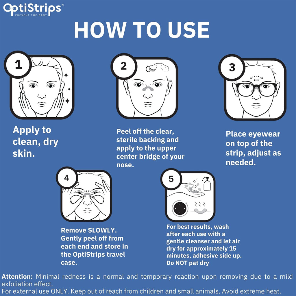 OptiStrips Silicone Eyeglass Nose Pads – 5-Pack Anti-Slip Nose Pads for Glasses with Travel Case – Hypoallergenic, Non-Slip Eyewear Support Strips – Reusable Nose Grips for Eyeglasses