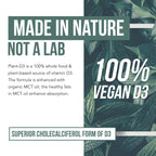 Plant-D3 Organic Vitamin D3 5000 IU - Vegan, Max Strength Sublingual Liquid D3 Drops - 200% Higher Absorption - 100% Plant-Based Cholecalciferol Form - Adjustable Dosing for All Ages (1oz Liquid)