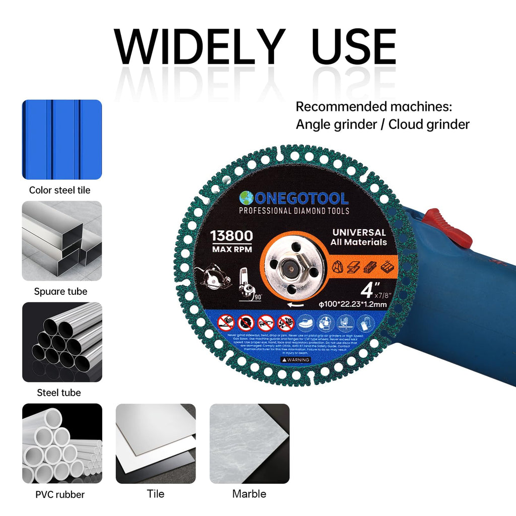 ONEGOTOOL 4 inch Indestructible Cutting Discs for Angle Grinder 7/8" Blades Cut Off Wheels Tool Diamond Metal rebar Porcelain Tile Granite Marble Smooth Cutter (3pcs)