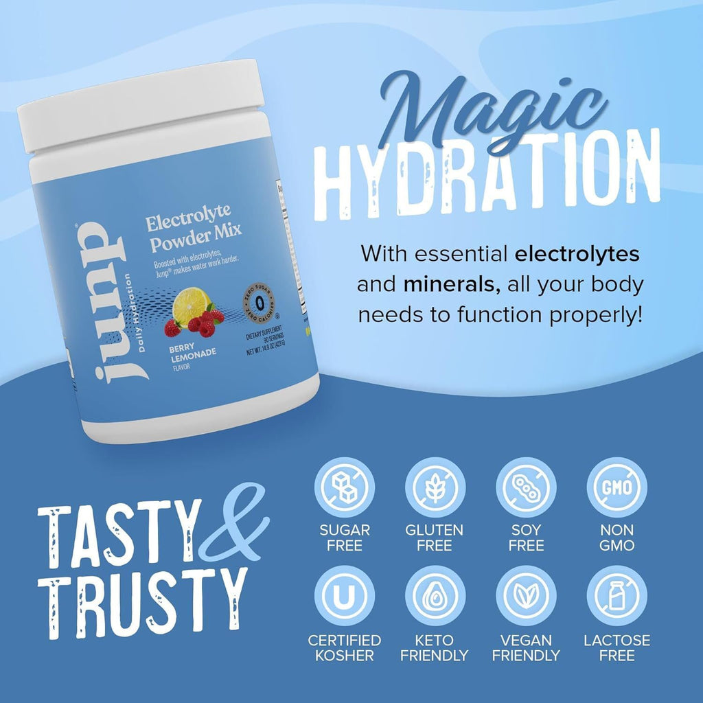 JUNP Electrolytes Powder No Sugar No Carbs - Exotic Tropical Dragonfruit Limeade Drink Mix - Potassium & Salt Electrolyte Hydration Powder Zero Calorie Sugar Free Electrolyte Powder, 180 Servings