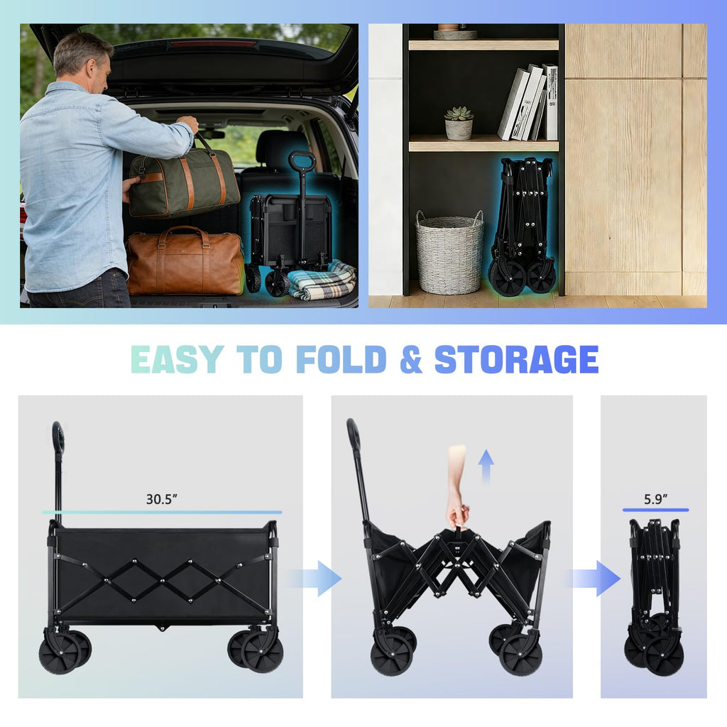 280LBS Small Collapsible Folding Wagon Cart Lightweight with 2 Cup Holders