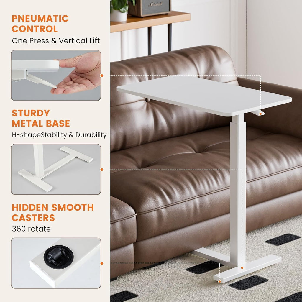 Sweetcrispy Overbed Bedside Table with Wheels, Adjustable Hospital & Home Use Bed Rolling Laptop Table, Mobile Standing Desk, White