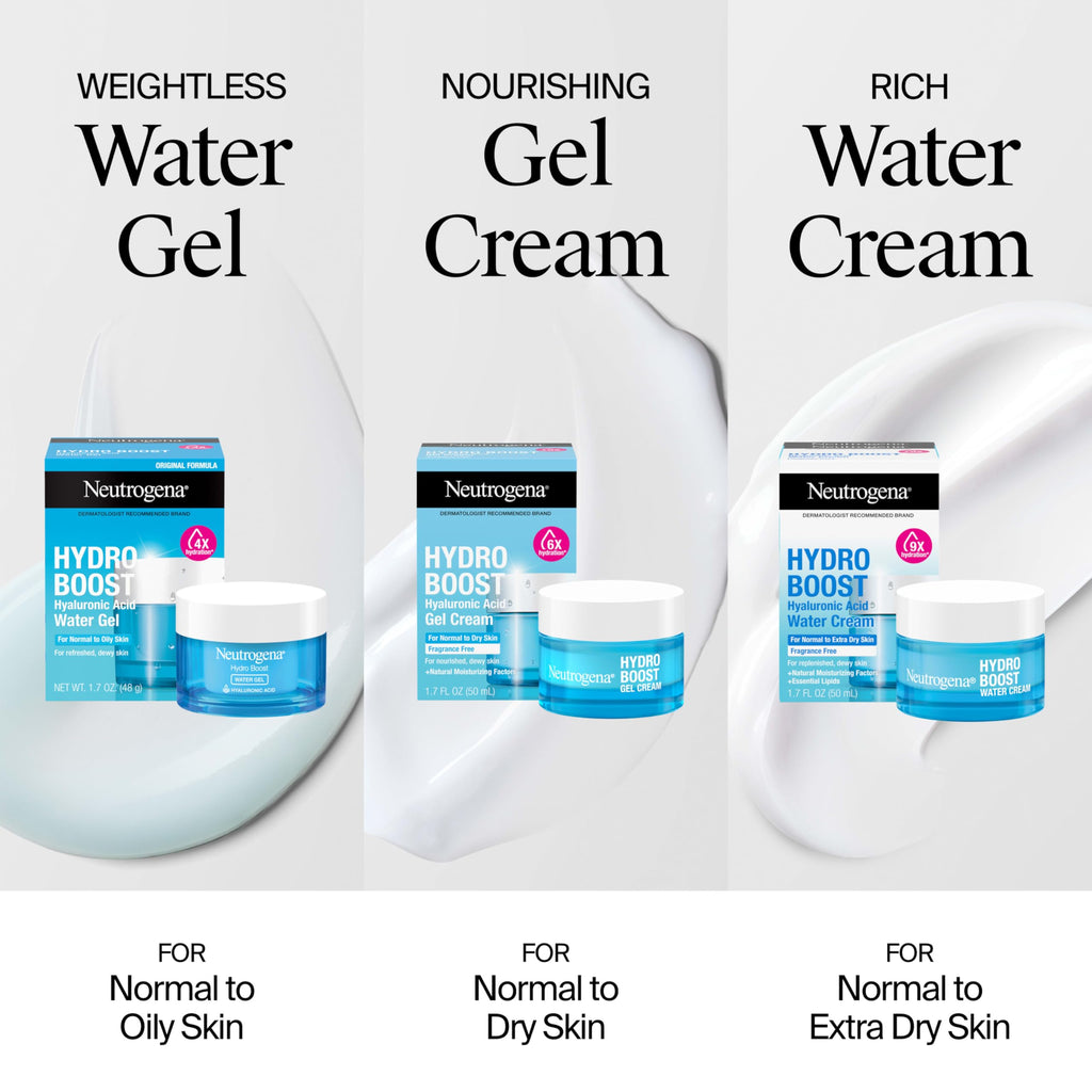 Neutrogena Hydro Boost Water Gel, 24 Hr Hydration for Normal/Oily Skin, Signature Fragrance, Face Moisturizer with Hyaluronic Acid, Skin Care for Juicy, Deeply Hydrated Skin, 1.7 oz